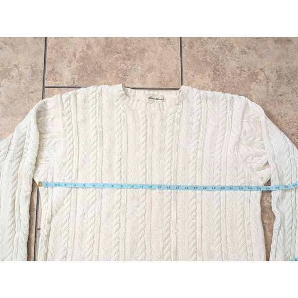 VINTAGE Eddie Bauer Sweater Mens L Ivory Cable Knit Crew Neck Fishermans Knit - Picture 6 of 9